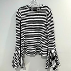 Zara Trafaluc Ribbed Bell Sleeve Striped Tee Black/White Sz S